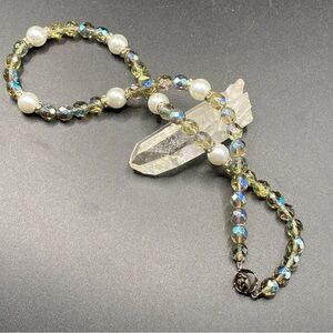 Crystal AB Beads Faux Pearls Necklace Sterling Clasp